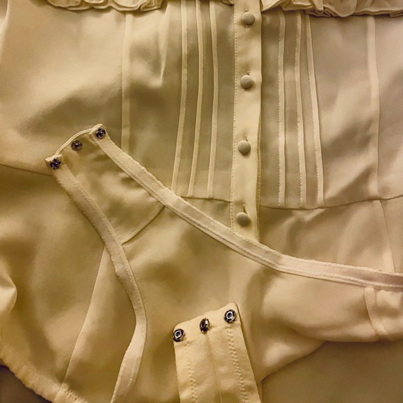 Fleur Du Mal • Ruffle BodySuit Blouse • 100% Silk • Off White • Size 8/10 - Picture 5 of 8